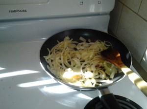 Fried onions for borscht.